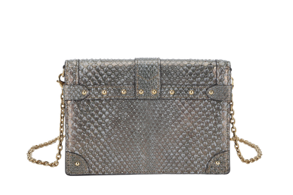 LOUIS VUITTON TRUNK CHAIN WALLET (N99721) PYTHON METALLIC LEATHER GOLD HARDWARE WITH CHAIN, STRAP AND DUST COVER