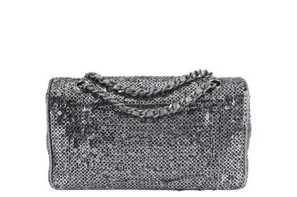 CHANEL FLAP (1164xxxx) SILVER SEQUINS SILVER HARDWARE WITH DUST COVER
