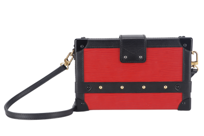 LOUIS VUITTON PETITE MALLE (M500313) ROUGE, BLACK EPI LEATHER SHOULDER BAG GOLD HARDWARE WITH DUST COVER AND BOX