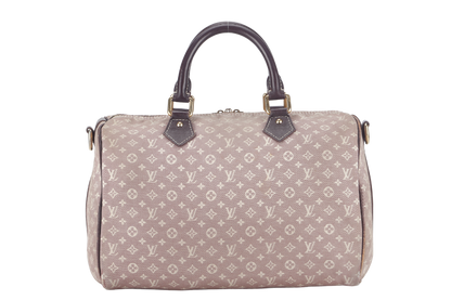 LOUIS VUITTON SPEEDY BANDOULIERE 30 MINI LIN CANVAS GOLD HARDWARE WITH DUST COVER, STRAPS,  LOCK AND KEYS