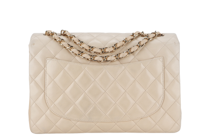 CHANEL CLASSIC SINGLE FLAP (1309xxxx) JUMBO BEIGE LAMBSKIN GOLD HARDWARE WITH