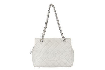 CHANEL PST WHITE (1044xxxx) CAVIAR LEATHER SILVER HARDWARE WITH DUST COVER