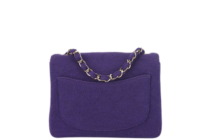 CHANEL CLASSIC FLAP MINI SQUARE (648xxxx) PURPLE JERSEY GOLD HARDWARE WITH DUST COVER AND