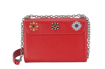 LOUIS VUITTON TWIST LIMITED EDITION MECHANICAL FLOWERS BAG MM RED EPI LEATHER SILVER HARDWARE WITH DUST COVER
