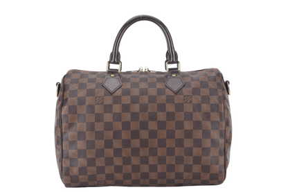 LOUIS VUITTON SPEEDY BANDOULIERE 30 DAMIER EBENE CANVAS GOLD HARDWARE WITH STRAPS AND DUST COVER