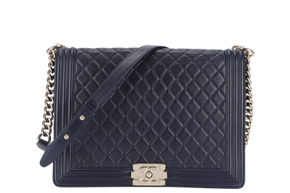 CHANEL LEBOY LARGE (2226xxxx) NAVY BLUE LAMBSKIN GOLD HARDWARE WITH DUST COVER AND BOX