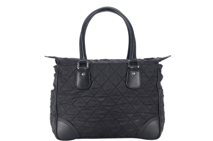 CHANEL PARIS NEW YORK TOTE BAG (1082xxxx) BLACK NYLON SILVER HARDWARE WITH