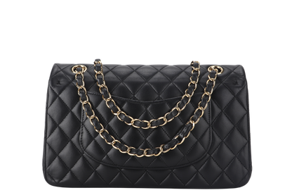 CHANEL CLASSIC FLAP MEDIUM BLACK LAMBSKIN GOLD HARDWARE WITH  (3040xxxx) WITH DUST COVER  AND BOX