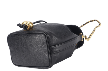 CHANEL VINTAGE BLACK CAVIAR MINI SLING BUCKET BAG WITH FLAP GOLD HARDWARE NO , NO DUST COVER