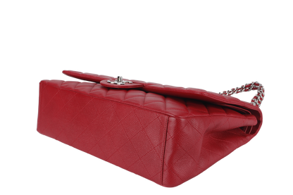 CHANEL CLASSIC FLAP MAXI (1442xxxx) RED CAVIAR LEATHER SILVER HARDWARE WITH
