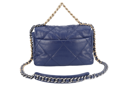 CHANEL C19 (2943xxxx) SMALL ELECTRIC BLUE CLAFSKIN MIX HARDWARE WITH DUST COVER,  AND BOX