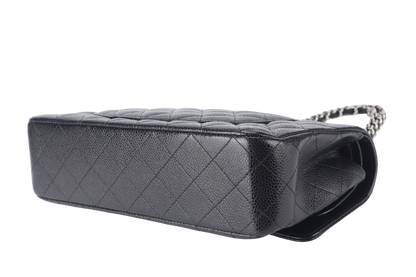 CHANEL CLASSIC FLAP (2618xxxx) MEDIUM BLACK CAVIAR SILVER HARDWARE NO  WITH DUST COVER AND BOX
