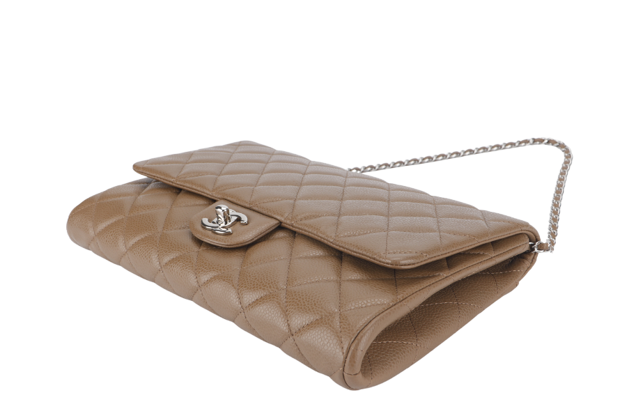 CHANEL CLASSIC CLUTCH (1846xxxx) WITH CHAIN BROWN CAVIAR SILVER HARDWARE NO  AND NO DUST COVER