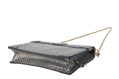 LOUIS VUITTON TRUNK CHAIN WALLET (N99721) PYTHON METALLIC LEATHER GOLD HARDWARE WITH CHAIN, STRAP AND DUST COVER