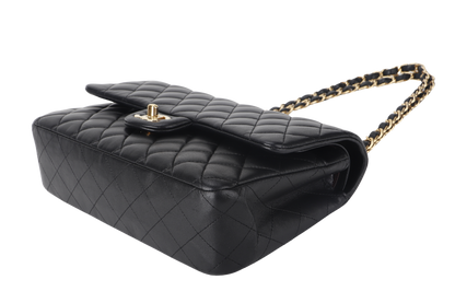 CHANEL CLASSIC FLAP MEDIUM BLACK LAMBSKIN GOLD HARDWARE WITH  (3040xxxx) WITH DUST COVER  AND BOX