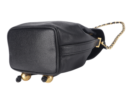 CHANEL VINTAGE BLACK CAVIAR MINI SLING BUCKET BAG WITH FLAP GOLD HARDWARE NO , NO DUST COVER
