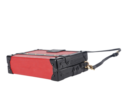 LOUIS VUITTON PETITE MALLE (M500313) ROUGE, BLACK EPI LEATHER SHOULDER BAG GOLD HARDWARE WITH DUST COVER AND BOX
