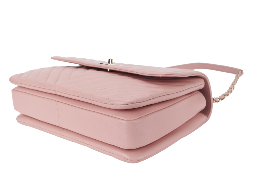 CHANEL TRENDY CC FLAP (2550xxxx) WITH TOP HANDLE MEDIUM PINK LAMBSKIN GOLD HARDWARE WITH DUST COVER