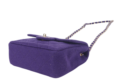 CHANEL CLASSIC FLAP MINI SQUARE (648xxxx) PURPLE JERSEY GOLD HARDWARE WITH DUST COVER AND