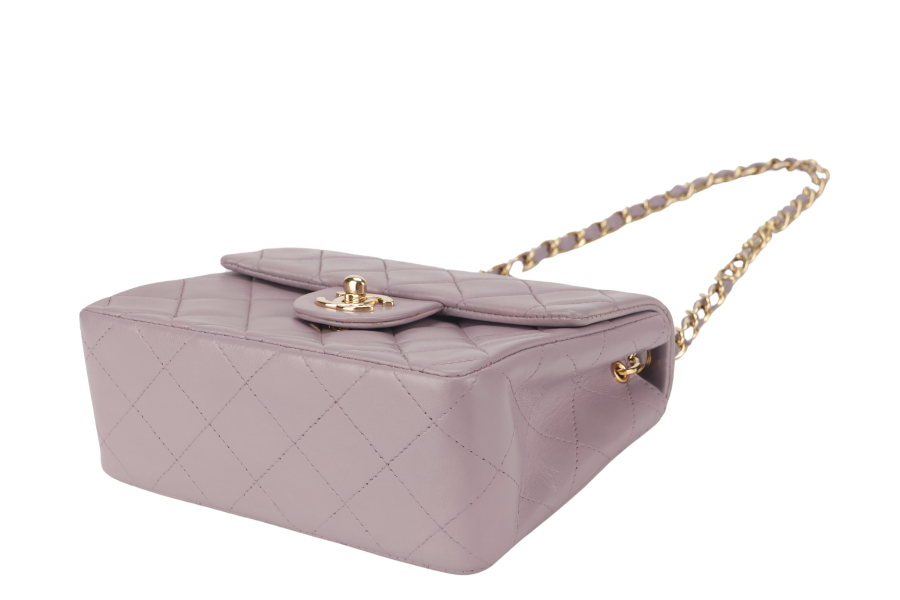 CHANEL VINTAGE CLASSIC FLAP MINI SQUARE (795xxxx) LILAC LAMBSKIN GOLD HARDWARE WITH  AND DUST COVER