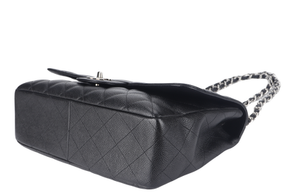 CHANEL CLASSIC FLAP JUMBO (1357xxxx) BLACK CAVIAR LEATHER SILVER HARDWARE WITH DUST COVER AND