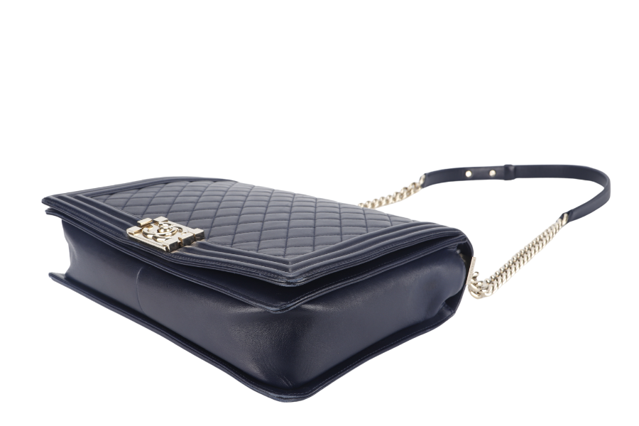 CHANEL LEBOY LARGE (2226xxxx) NAVY BLUE LAMBSKIN GOLD HARDWARE WITH DUST COVER AND BOX