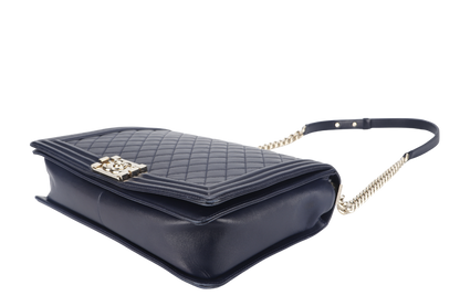 CHANEL LEBOY LARGE (2226xxxx) NAVY BLUE LAMBSKIN GOLD HARDWARE WITH DUST COVER AND BOX