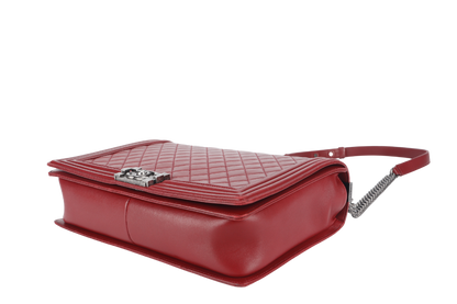 CHANEL LEBOY LARGE RED LAMBSKIN LEATHER RUTHENIUM HARDWARE (1837xxxx) WITH  AND DUST COVER