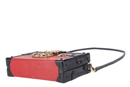 LOUIS VUITTON PETITE MALLE (M500313) ROUGE, BLACK EPI LEATHER SHOULDER BAG GOLD HARDWARE WITH DUST COVER AND BOX