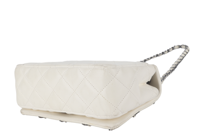 CHANEL QUILTING ENCHAINED FLAP BAG (1968xxxx) WHITE LAMBSKIN LEATHER SILVER HARDWARE WITH , DUST COVER AND BOX