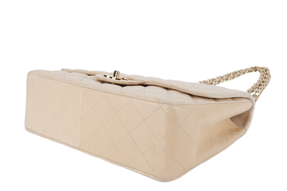 CHANEL CLASSIC SINGLE FLAP (1309xxxx) JUMBO BEIGE LAMBSKIN GOLD HARDWARE WITH