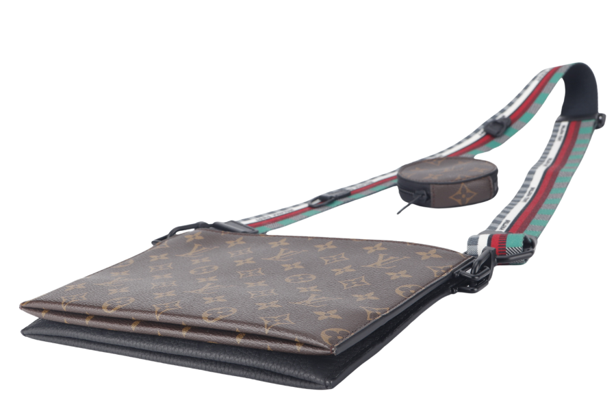 LOUIS VUITTON TRIO POUCH BAG (M59681) MONOGARAM BLACK EMPREINTE WITH ROUND POUCH, STRAPS AND DUST COVER