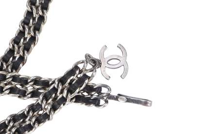CHANEL BELT CHAIN LEATHER SILVER HARDWARE WITH BOX