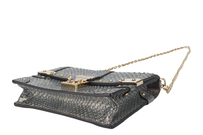 LOUIS VUITTON TRUNK CHAIN WALLET (N99721) PYTHON METALLIC LEATHER GOLD HARDWARE WITH CHAIN, STRAP AND DUST COVER