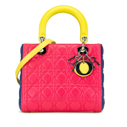 Medium Tricolor Lambskin Cannage Lady Dior