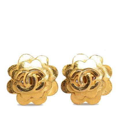 CHANEL CC Flower Clip on Earrings Costume Earrings