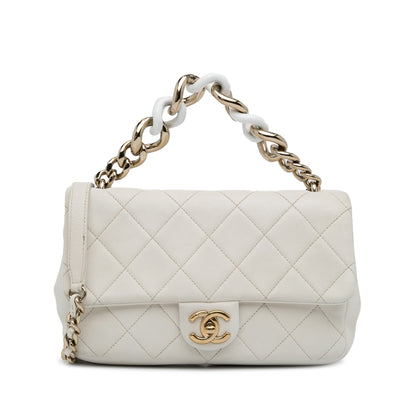 White Chanel Small Elegant Chain Single Flap Satchel