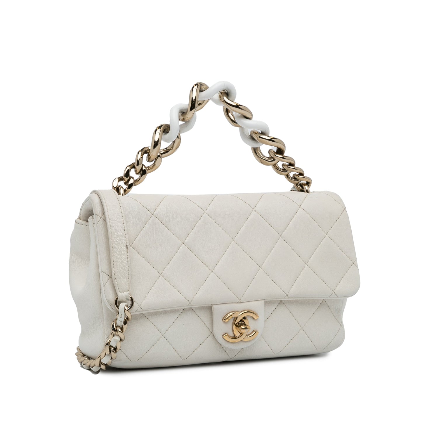 White Chanel Small Elegant Chain Single Flap Satchel