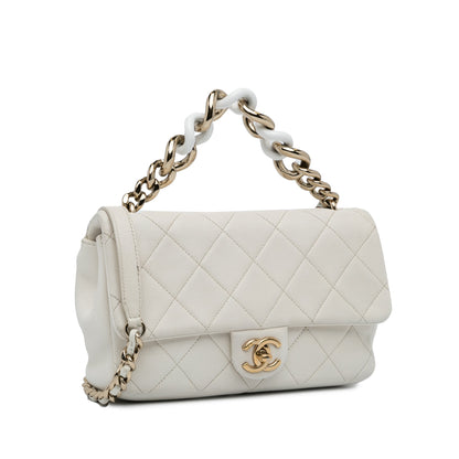 White Chanel Small Elegant Chain Single Flap Satchel