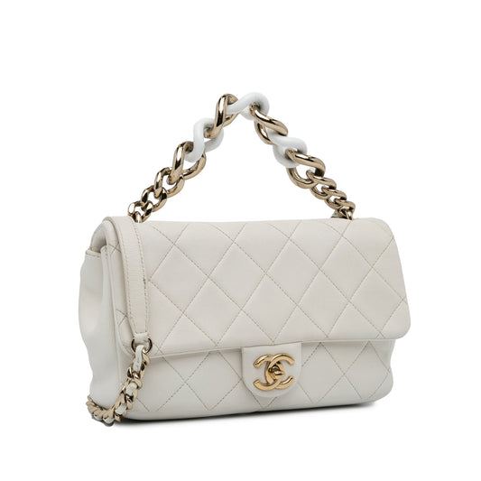 White Chanel Small Elegant Chain Single Flap Satchel