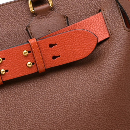 Burberry Belt Handbag Medium Brown Leather