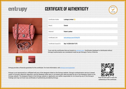 Chanel Classic Flap Mini Square Coral Orange Patent Lambskin Crossbody Bag