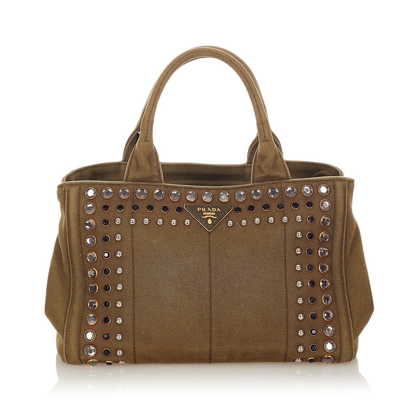 Prada Canapa Studded Canvas Satchel