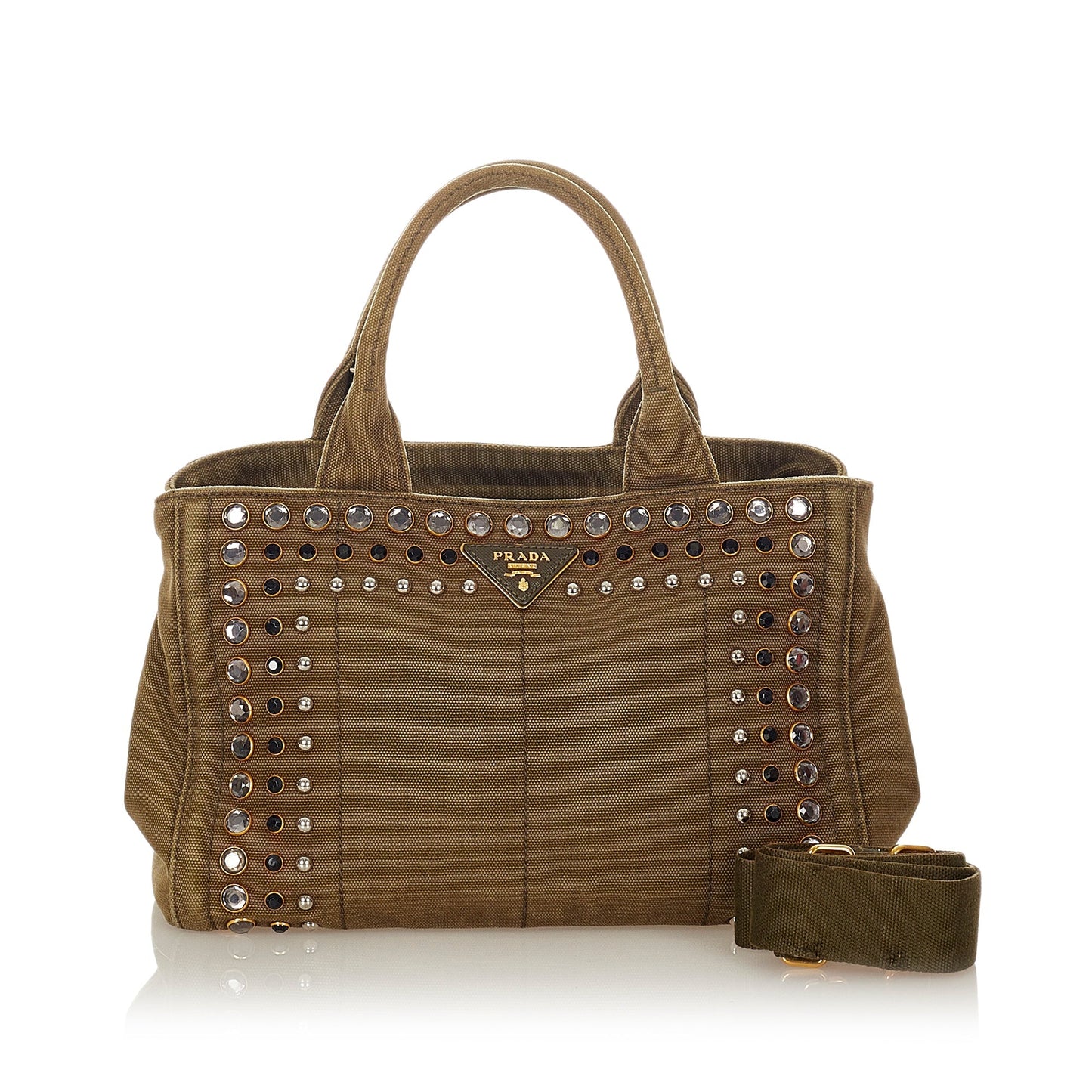 Prada Canapa Studded Canvas Satchel