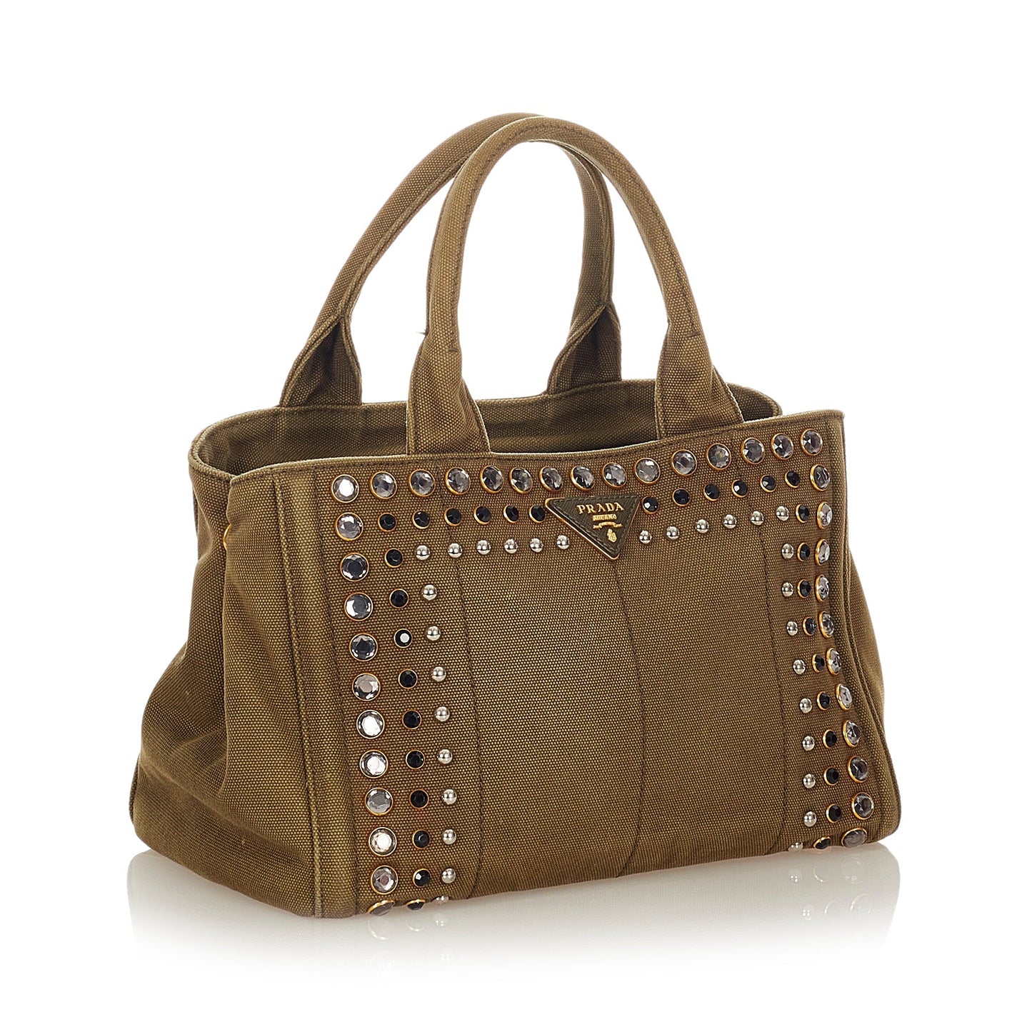 Prada Canapa Studded Canvas Satchel