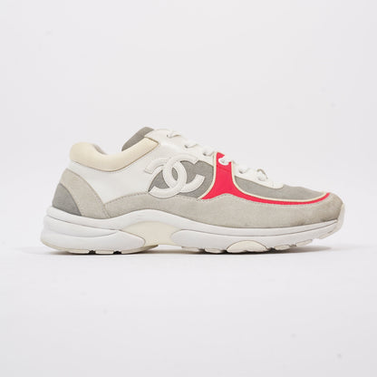 Chanel CC Logo Sneaker Grey   White   Red Suede EU 37.5 UK 4.5