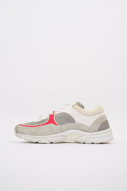 Chanel CC Logo Sneaker Grey   White   Red Suede EU 37.5 UK 4.5
