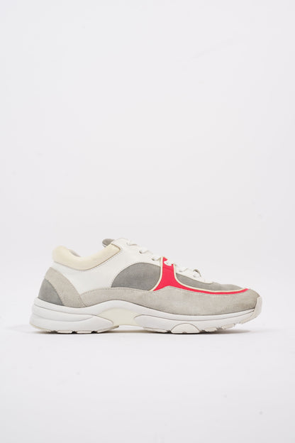 Chanel CC Logo Sneaker Grey   White   Red Suede EU 37.5 UK 4.5