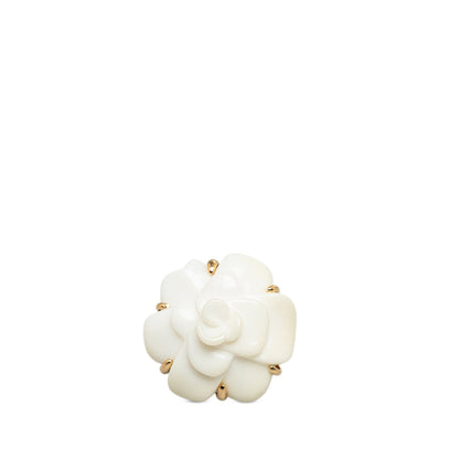 CHANEL 18K Gold Agate Camelia Flower Ring Costume Ring