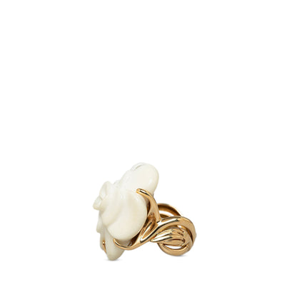 CHANEL 18K Gold Agate Camelia Flower Ring Costume Ring